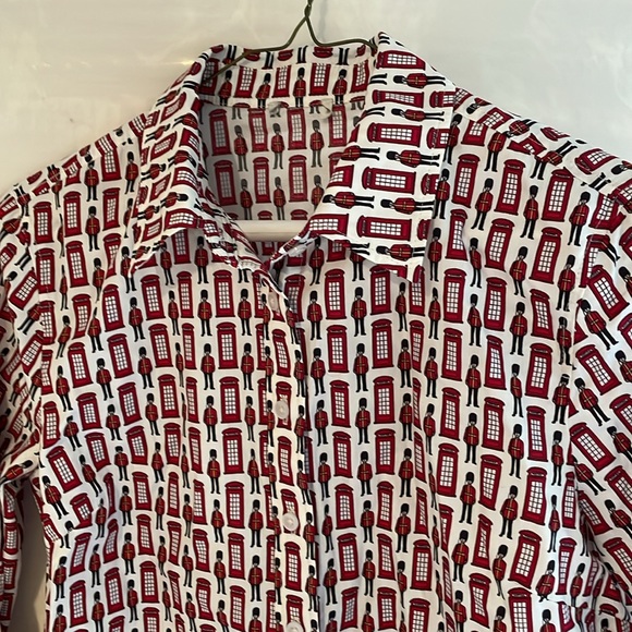 Talbots Cotton Shirt Phone Box Print Royal Guard London Petite Size PXS. NWOT - Picture 3 of 4
